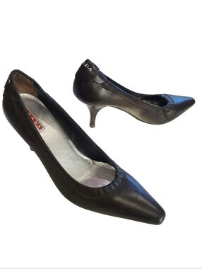 Prada Sport Brown Stretch Leather Walking Comfort Mid Heel Pumps ALL DAY 36